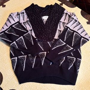 Vintage Black and Light Pink V-Neck Sweater